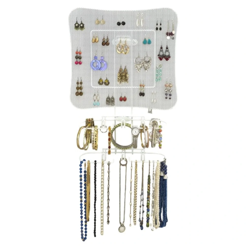 Wall Mounted White Metal Jewelry Valet Wall Organizer Display